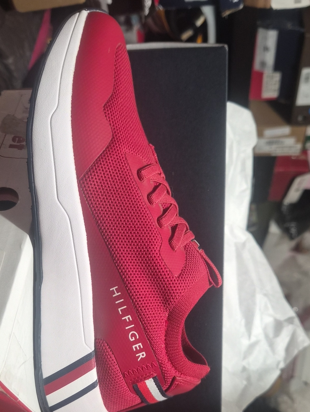 Tommy Hilfiger Men’s Red Mesh Athletic Sneaker with Flag Accent